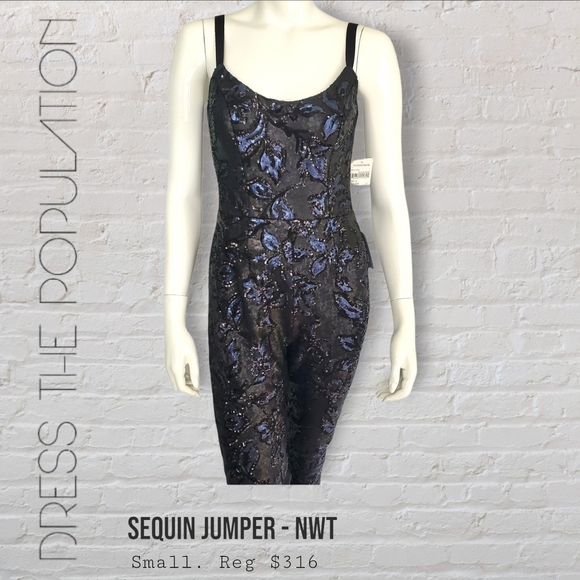 Dress the Population Chloe Sequin Floral Jumper/Pantsuit Women's Small - Picture 1 of 5